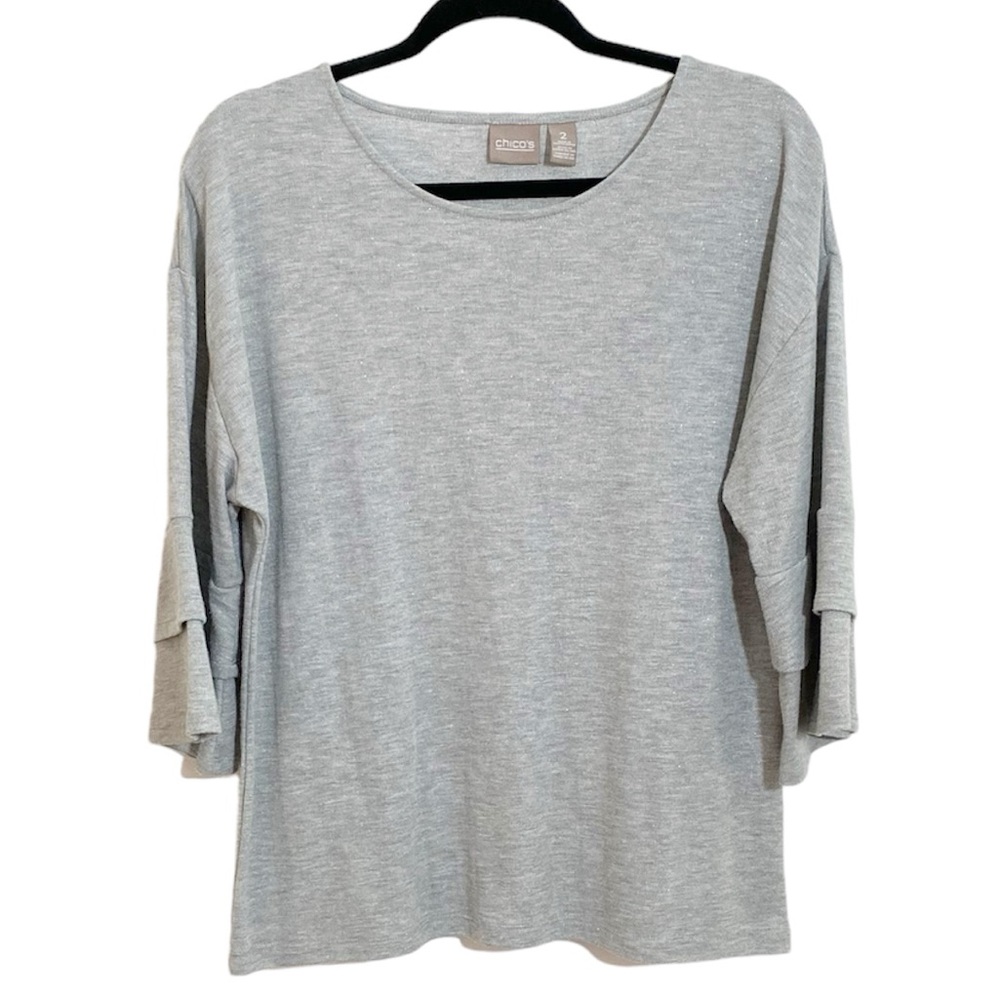 Chico’s blouse gray ruffle sleeves size 2/L